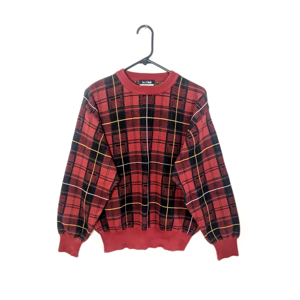 Vintage 90s Tartan Plaid Oversized Crew Neck Knit Sweater